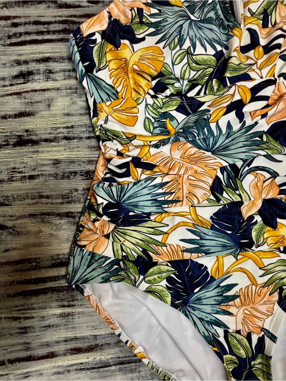 Ellen Tracy Floral Tropical One Piece Swimsuit Size 14 large Yellow Palms White - Picture 4 of 11